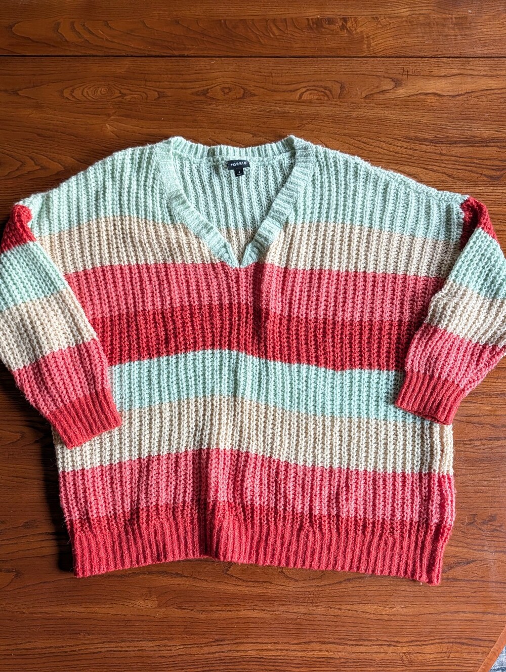 Torrid Striped V Neck Sweater Colorblock Chunky Knit Pullover Size 4